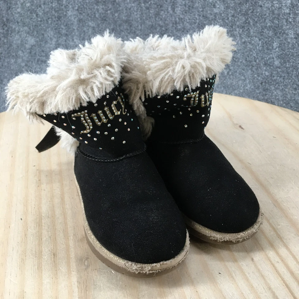 Botas de inverno Juicy Couture criança 8M Lil Burbank preto camurça falsa Sherpa FK4681 - Imagem 4 de 4