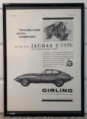 Framed original Classic Car Ad for Girling Dampers & E-Type from 1961