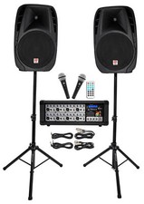 Rockville RPG2X15 Package PA System Mixer/Amp 15" Speakers Stands Mics Bluetooth