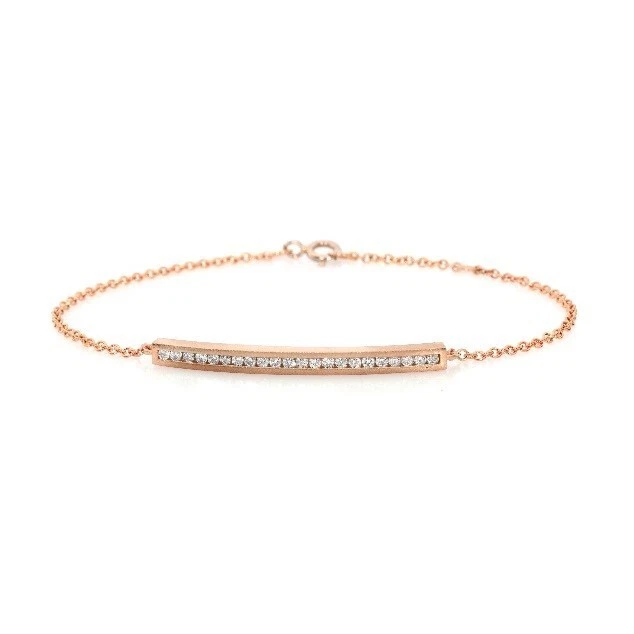 CHANEL Bracciale oro rosa 14 kt id bar canale set linea diamanti barra Tcw 0 26 carati H SI