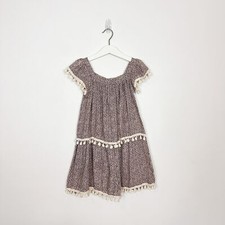 eberjey Girls Dress Coverup Brown Animal Print Fringe Sz 8 100 Cotton