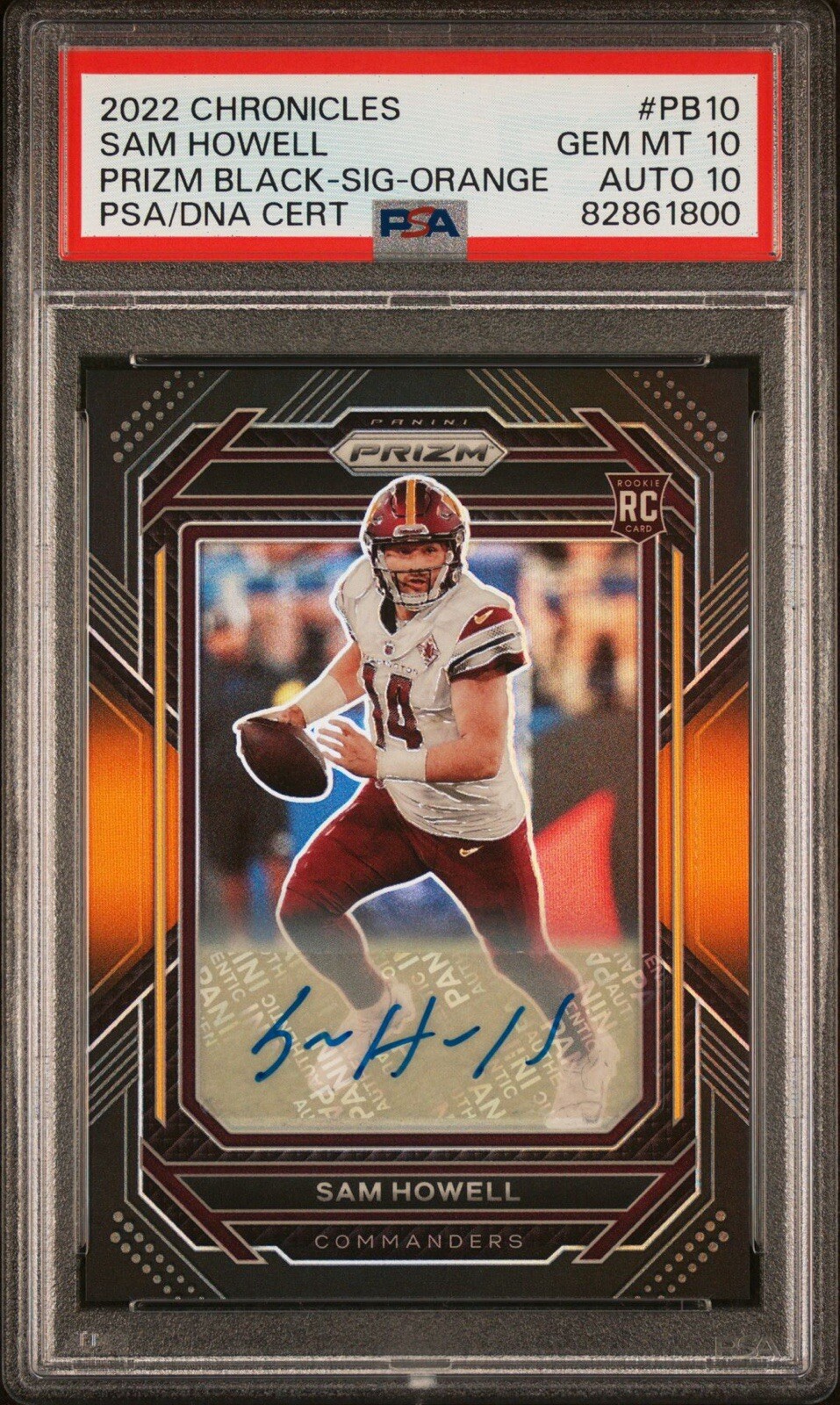2022 Panini Chronicles Sam Howell Prizm Black Signal Orange /75 AUTO PSA 10/10