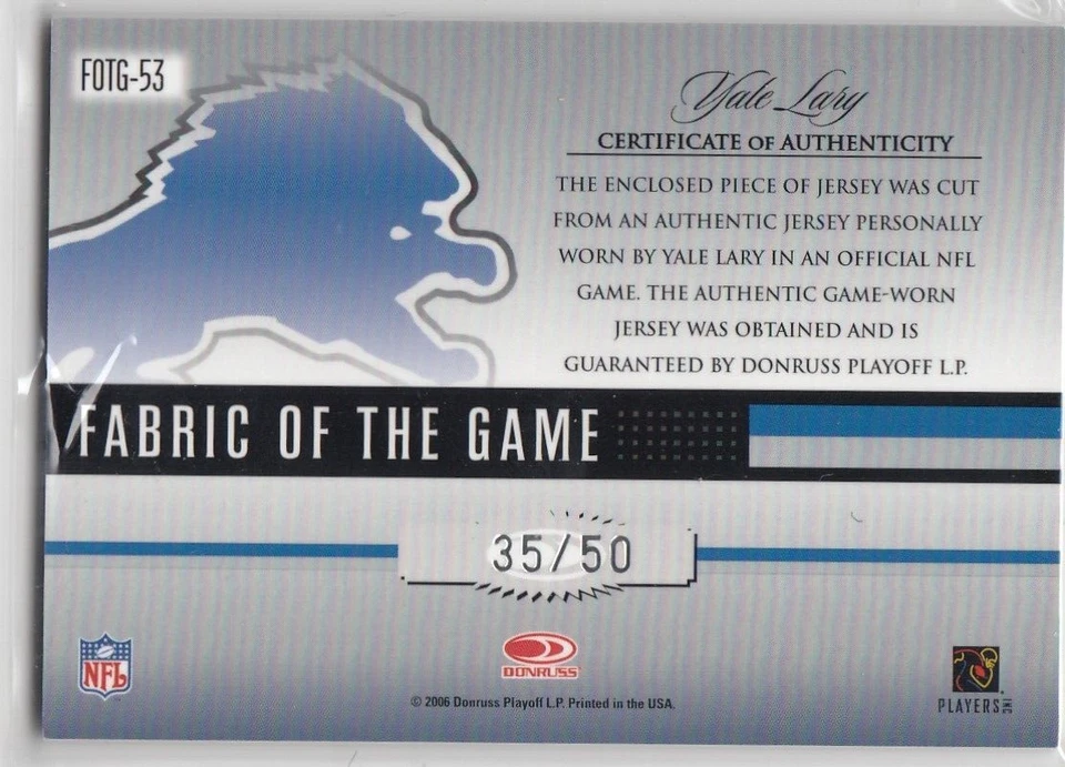 2006 Leaf Certified Materials Fabric of the Game Football DC Y. Lary  /50 *S267 - Photo 2/2