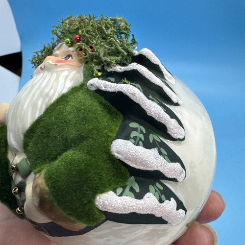 Elegante Decorazione Natalizia Babbo Natale in Vetro Soffiato 3D Made in Poland Agrifoglio impreziosito - Foto 4 di 12