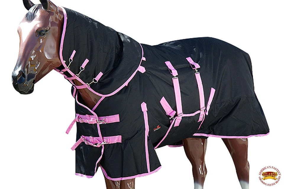 Manta cuello caballo invierno impermeable negro con adornos rosas 78 pulgadas HILASON 1200D Foto 3 de 4