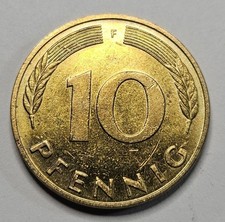 1991 F Germany 10 Ten Pfennig - Brass Clad Steel - German - World Coin - Europe