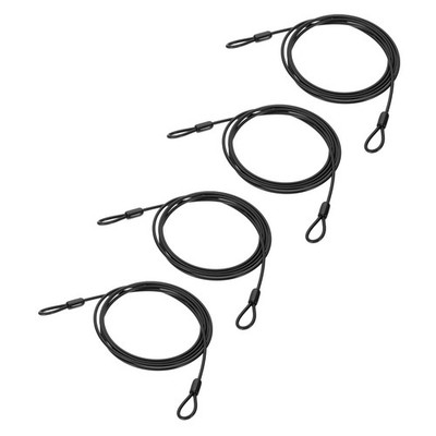 4 Pcs 5/32'' Dia 7 ft (79'') Vinyl Stainless Steel Cable with Loops, Black