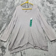 NEW Beatrix OST Sweater Womens XL Gray V-Neck Ribbed Pullover Asymmetric Tunic