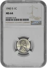 1943 S 1c Lincoln Steel Wheat Cent NGC Graded MS 64 in New Holder