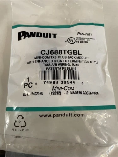 Panduit MINICOM RJ 45 Nero Panduit CJ688TGBL x Cabling Ethernet Lan