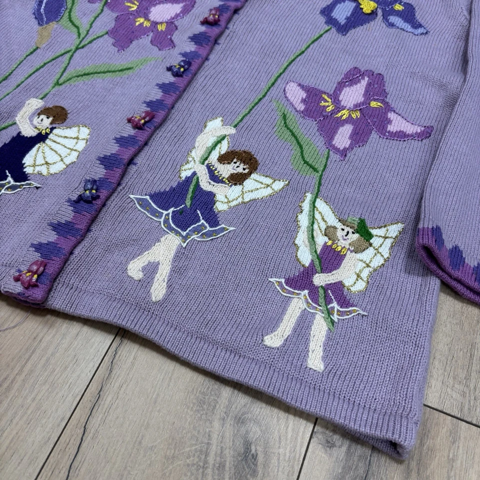 STORYBOOK KNITS Beaded Sequin Embroidered Embellished Fairy Flower Cardigan Sz M - Image 2 of 4