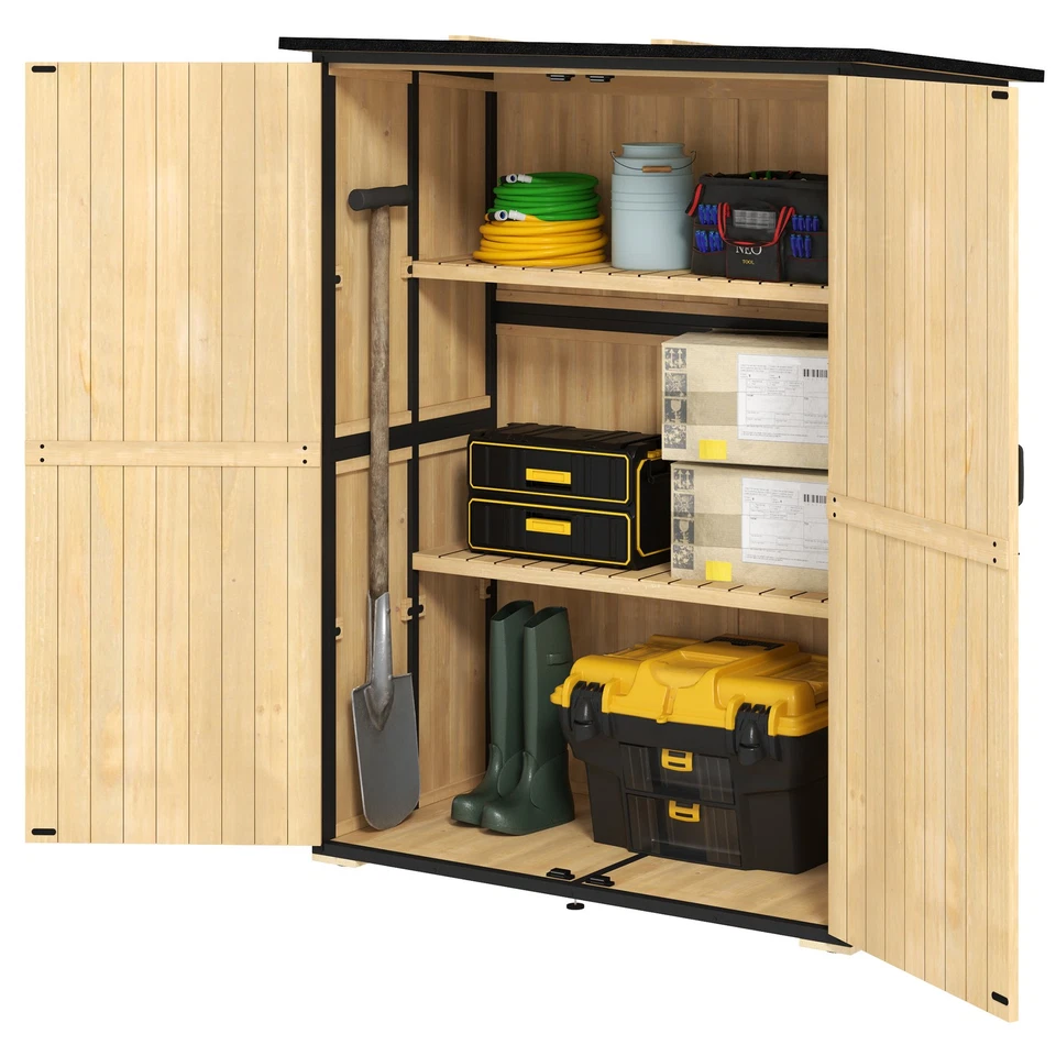 Outdoor Storage Cabinet, Wood Garden Shed with 2 Shelves, Natural - Image 4 of 4