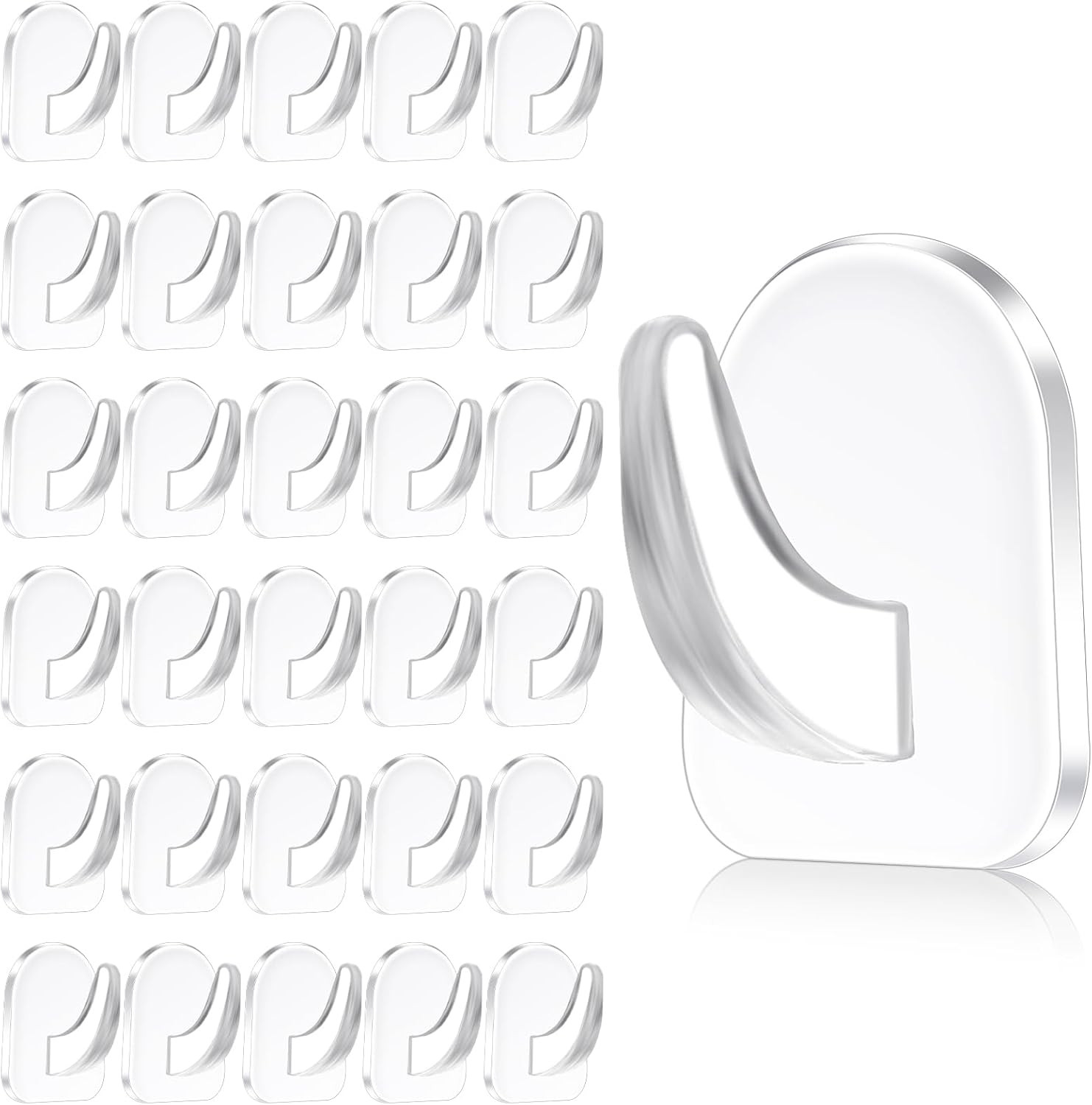 30 Pcs Clear Adhesive Wall Hooks for Hanging, Heavy Duty Removable Hooks, Plasti
