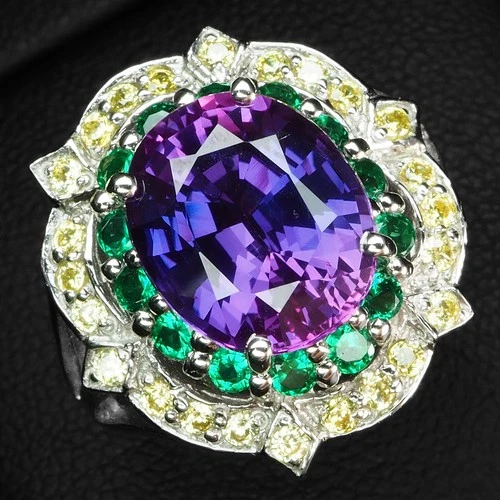 925 Sterling Silver White Gold Halo Rings Lavender Purple Sapphire Oval 4.85Ct