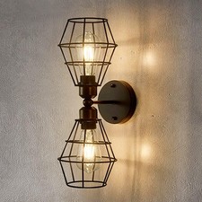 Metal Industrial Farmhouse Wall Sconce 2-Light Retro Cage Wall Mount Fixture