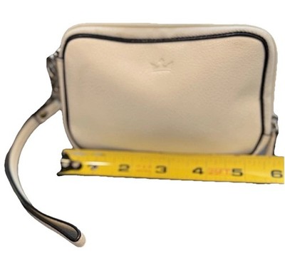 Baekgaard Leather Wristlet Purse Bag Ivory w/ Black Trim Detachable Strap Zipper
