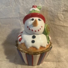 Fitz and Floyd Christmas Confectioners Lidded Cupcake Snowman Macy’s Exclusive