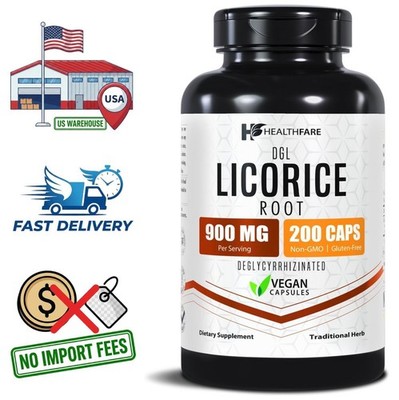 DGL Licorice Root 900mg Extract Deglycyrrhizinated 200 Vegan Capsules