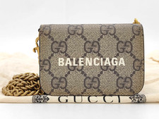 Gucci x Balenciaga The Hacker Project GG Supreme Chain Wallet Brown 681705 Auth