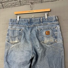 Vintage Carhartt Relaxed Fit Light Wash Blue Denim Jeans 40x32 USA Made 101512