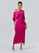 ADOR Satin Knotted Wrap Drop Shoulder Maxi Dress #17229996