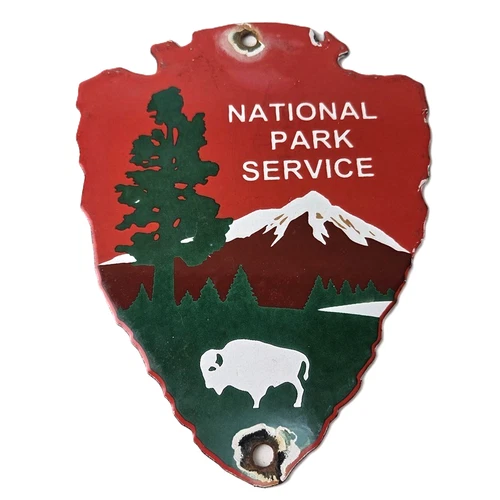 Vintage National Park Sign - 7" Gas Service Station Pump Porcelain Arrow Sign