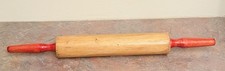 Vintage Wood Rolling Pin Red Painted Handles Rustic Farmhouse Country Kitchen