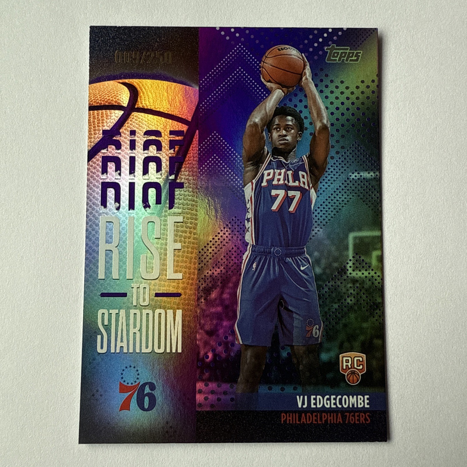 2025-26 Topps VJ Edgecombe Rise To Stardom Purple Rainbow Foil /250 76ers Rookie