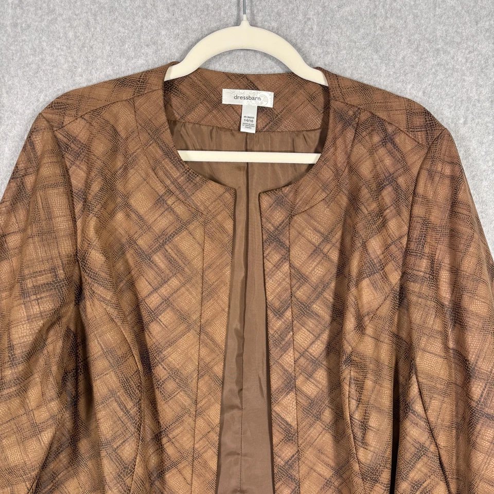 Dressbarn Blazer 14 16 Plaid Faux Leather Stretch Snakeskin Moto Mob Career USA - Image 2 of 4