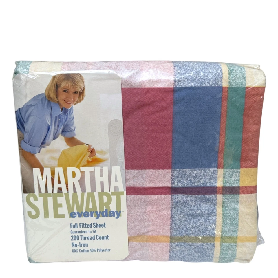 Sábana Ajustable Completa Martha Stewart Pastel Cuadros Luz Madras Rosa De Colección Nueva Foto 2 de 4