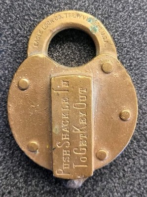ANTIQUE EAGLE LOCK CO. TERRYVILLE CT. USA  BRASS PADLOCK NO KEY
