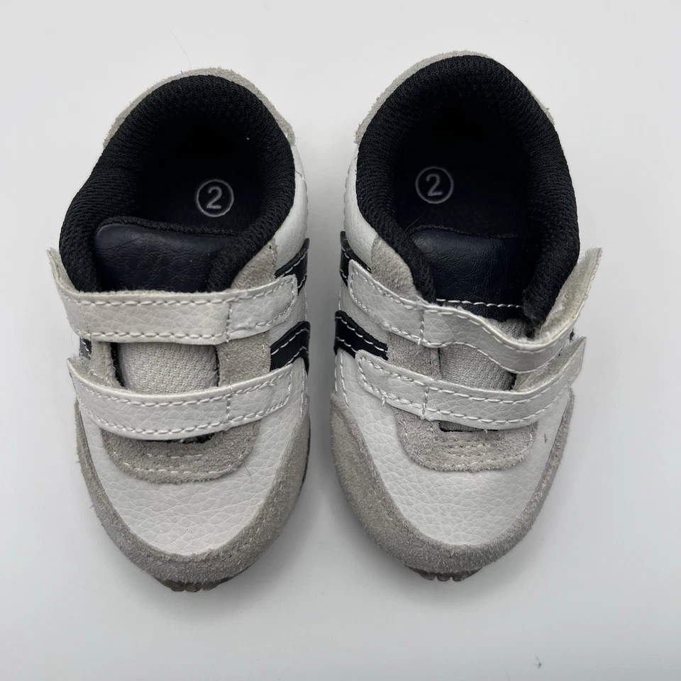 Zapatos de bebé Teeny Toes talla 2 blanco gris negro doble correa zapatillas infantiles Foto 2 de 4