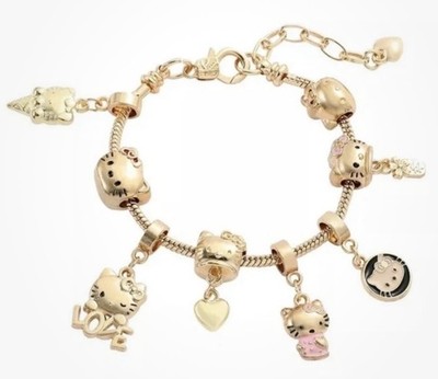 Sanrio Hello Kitty  8 Charm Adjustable Gold-Tone Bracelet Bangle NEW