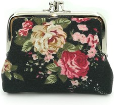 Cute Floral Kiss-Lock Coin Purse, Vintage Mini Change Pouch Wallet for Women