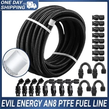 AN-8 8AN PTFE Fuel Line Kit 10FT 20FT AN8 E85 Braided PTFE Fuel Hose Line