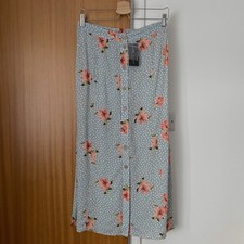 New Look Midi Skirt Size UK 10 Womens Blue Button Front Spot Floral