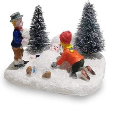 Handcrafted Christmas Village Figurine - Kids Playing in Snow