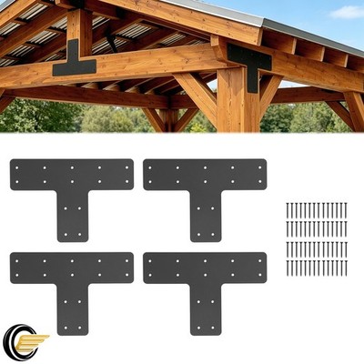 12*8'' 4PCS T Post Frame Pergola Bracket Flat Mending Plate Fit 4x4'',6''x6'' Lumber