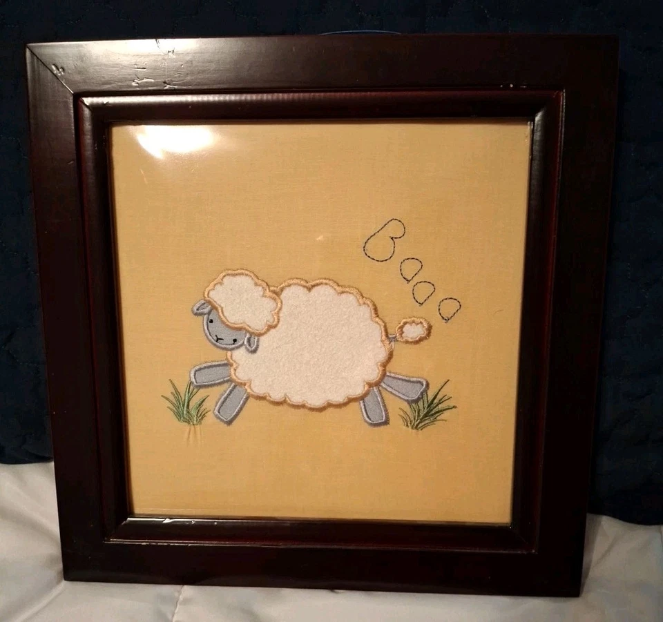 NUEVO Arte de pared de casa de campo línea para niños 3 animales de tela enmarcados usados pero lindos Foto 3 de 4