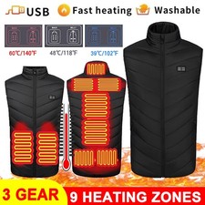 9 Zone Heated Vest for Men Women USB 3Heating Levels Electric Warm Jacket Winter