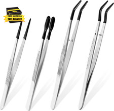 4 Pcs Tweezers with Rubber Tips Set - PVC Coated Precision Tweezers for Crafting