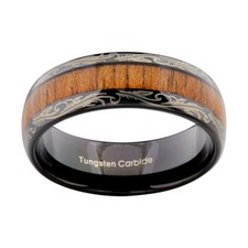 Black Tungsten carbide Ring Koa Wood Inlay Dome Wedding Band Men's Jewelry 8mm