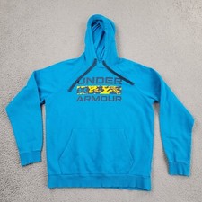 Under Armour Hoodie Mens Medium Blue Graphic Drawstring Long Sleeve
