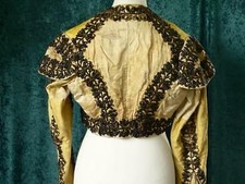 PRECIOUS 1800 SILK JACKET GOLDEN SILK BLACK JET EMBROIDERY SHOULDER PADS HECTOR
