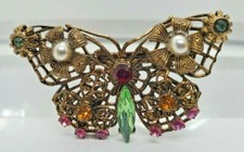 Butterfly Rhinestone Brooch Pin Vintage Faux Pearl Made in Czechoslovakia