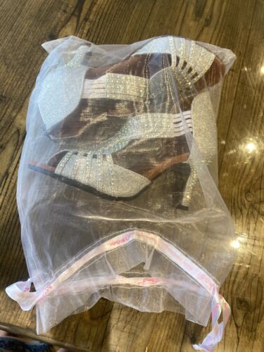 SIZE 7 EU 40 RHINESTONE DANCING SHOES SILVER IDEAL WEDDING FLEXIBLE 3.25" HEELS - Picture 13 of 18