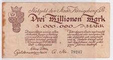 Banknote inflation Königsberg in East Pr. 3 Million Mark 6.8.1923 (144780)