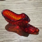 Vintage Fenton Hobnail Cat Head Slipper Shoe Art Glass Amberina Fire Orange Red