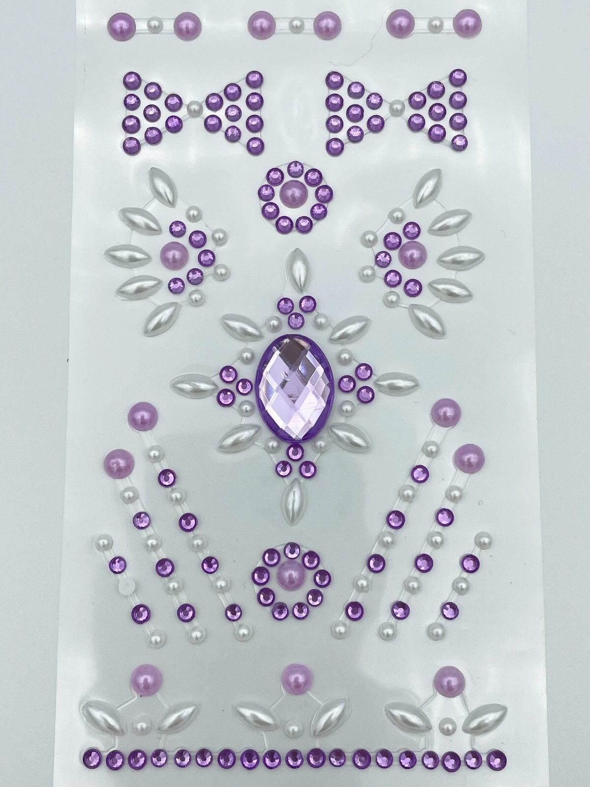 17 Assorted Purple Self Adhesive Acrylic Gems and Pearls Embossed Mini