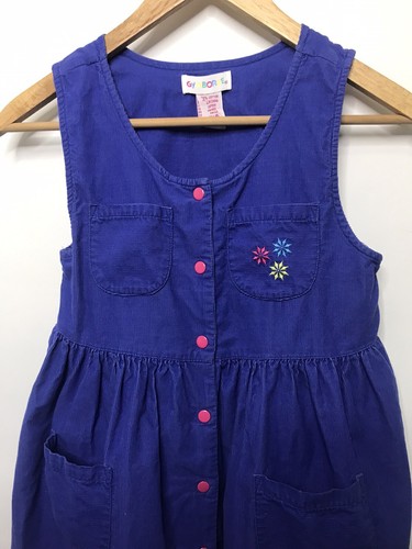 90's Gymboree Aspen Rainbow tag XXL 6-7 Vintage Cord Jumper Dress Floral Girl's - Picture 2 of 6